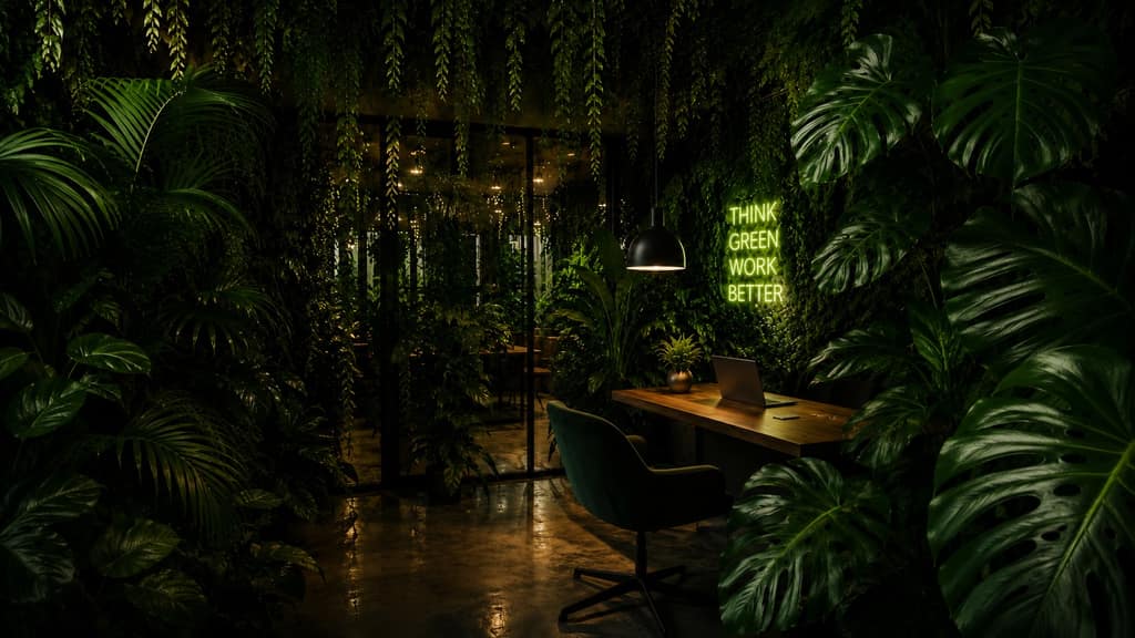 Интерьер с насыщенным озеленением из материалов действующего сайта Botanic Space
